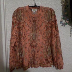 Talbots Pleated Paisley Sequin Tunic Top Sz LP